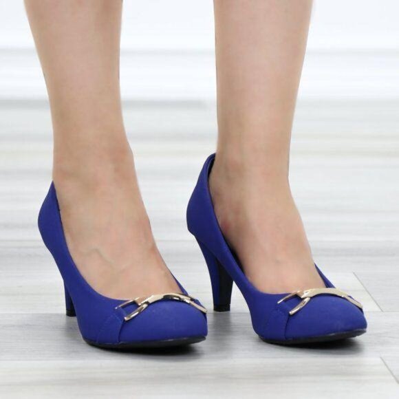 Blue Vintage Style Round Toe Comfort Pumps - Picture 10 of 11